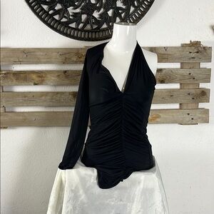 Fashion Nova Black Asymmetrical Ruched Mini Dress